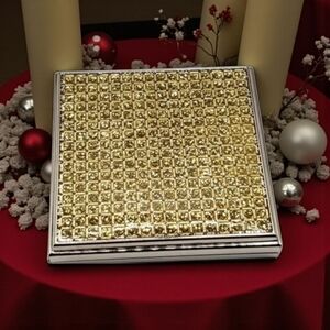 Vtg Silvertone Compact Gold Glitter Double Mirror Square Makeup Case